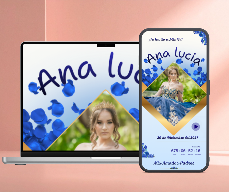 Invitación Digital XV Años - Modelo Pétalos y Rosas