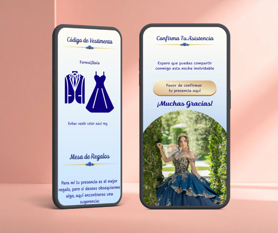 Invitación Digital XV Años - Modelo Pétalos y Rosas - Imagen 2